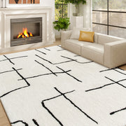 Soft High Pile Geometric Area Rug Washable Floor Carpet for Living Room or Bedroom, Cream