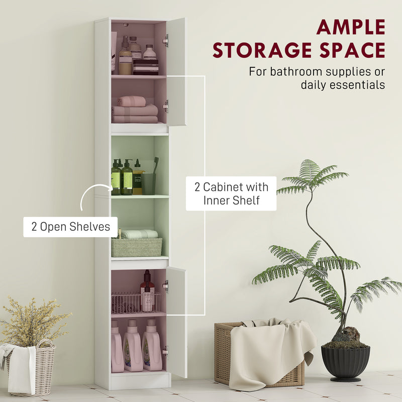 Slim Freestanding Bathroom Storage Cabinet With Adjustable Shelves For Small Spaces, White