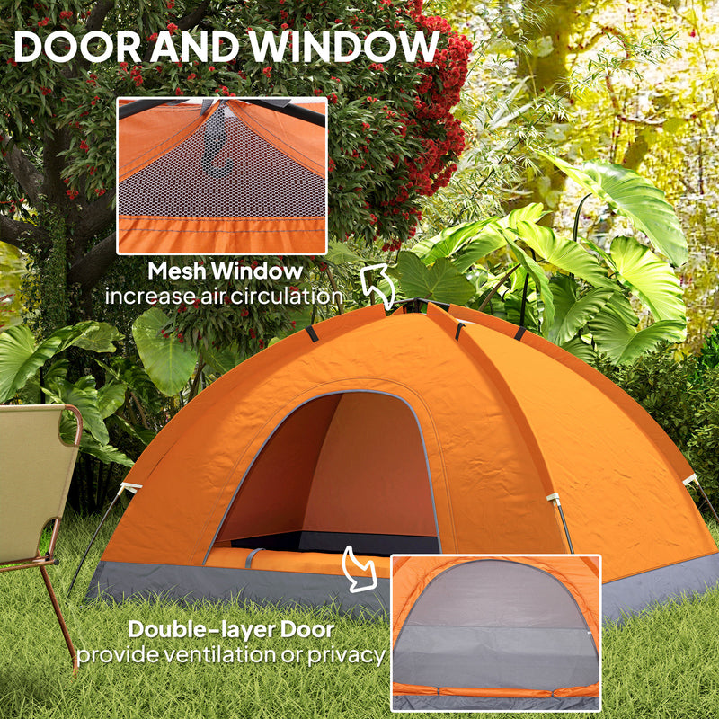 2 Person Camping Tent with Quick Setup and Mesh Windows for Fresh Air Orange