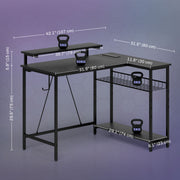 Reversible L Shaped Gaming and Work Desk with LED Lighting for Home Office, Black