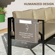 4 Piece Metal Garden Furniture Set with Glass Table and Padded Cushions Khaki by Outsunny