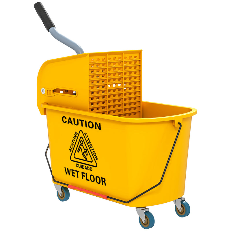 Yellow 20L Mop Bucket with Wringer and Wheels for Floor Cleaning by HOMCOM AOSOM