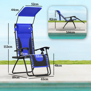 Set of 2 Blue Zero Gravity Reclining Garden Chairs with Shade Cup Holder and Cushion by Outsunny