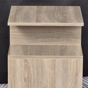 Set of 2 Three Tier Side Tables with Open Storage for Living Room or Bedroom, Oak