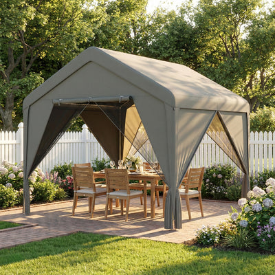 3x3m Garden Gazebo with Double-Layer Walls for Privacy and All-Weather Shelter, Dark Grey Outsunny