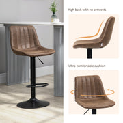 Set of 2 Swivel Bar Stools with Backrest and Adjustable Height for Kitchen Island Brown