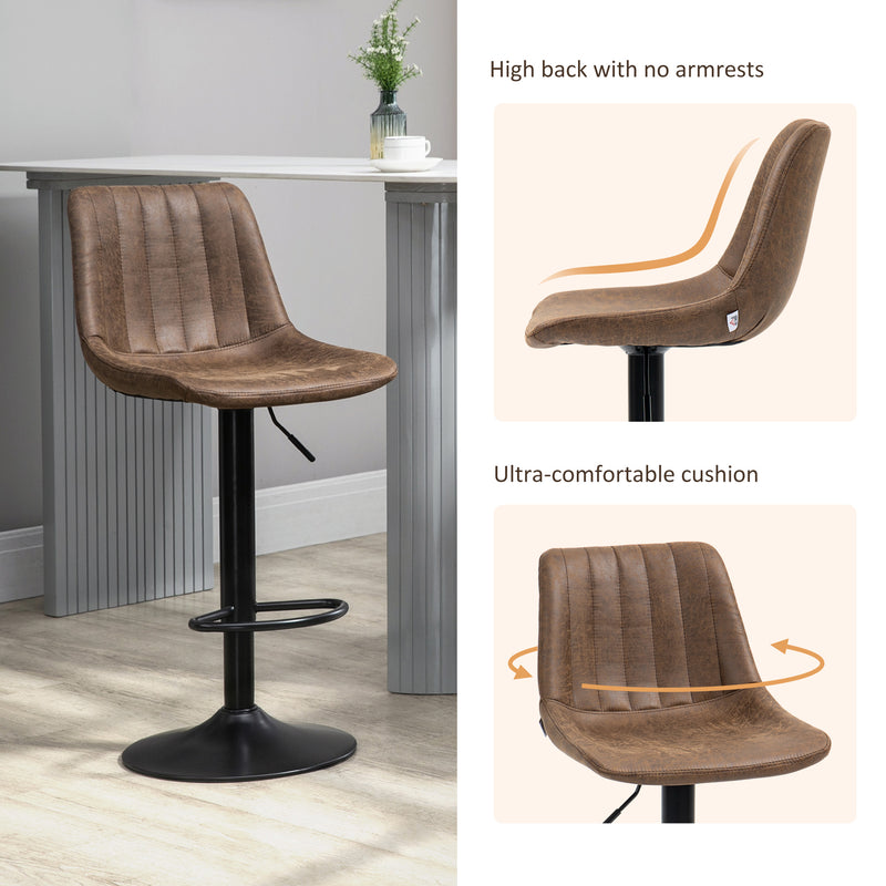 Set of 2 Swivel Bar Stools with Backrest and Adjustable Height for Kitchen Island Brown