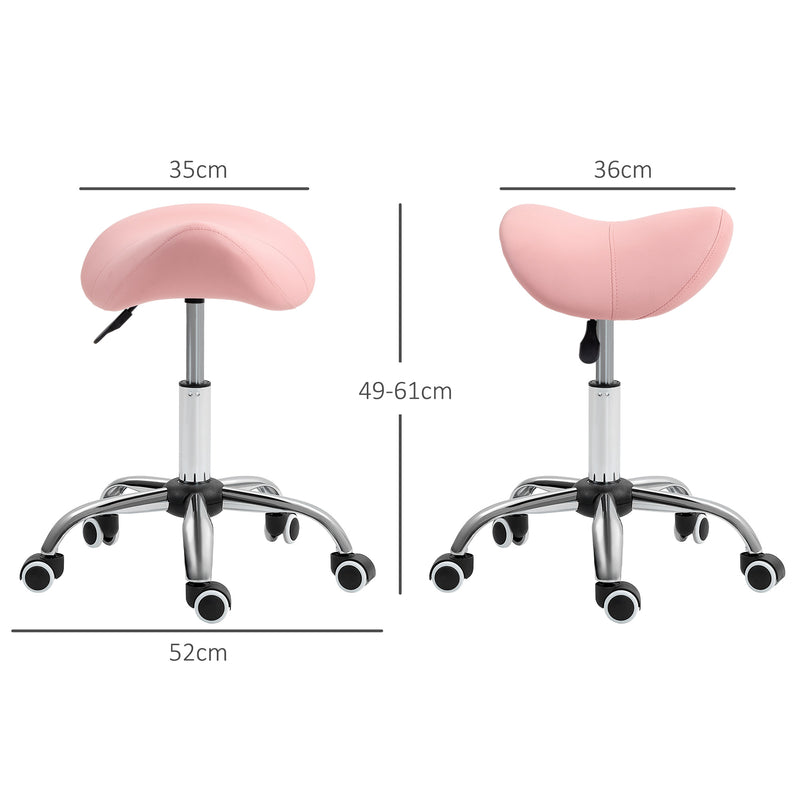 Height Adjustable Saddle Stool For Salon Massage Or Spa With Faux Leather Seat Pink