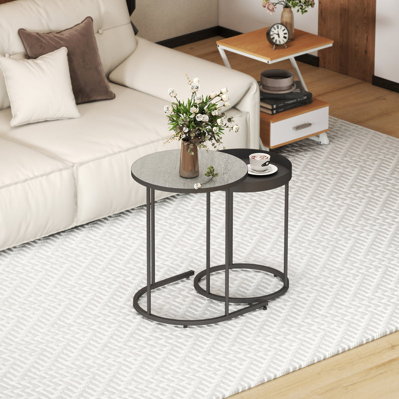 Set of 2 Round Nesting Side Tables Ideal for Living Room or Bedroom Use Grey