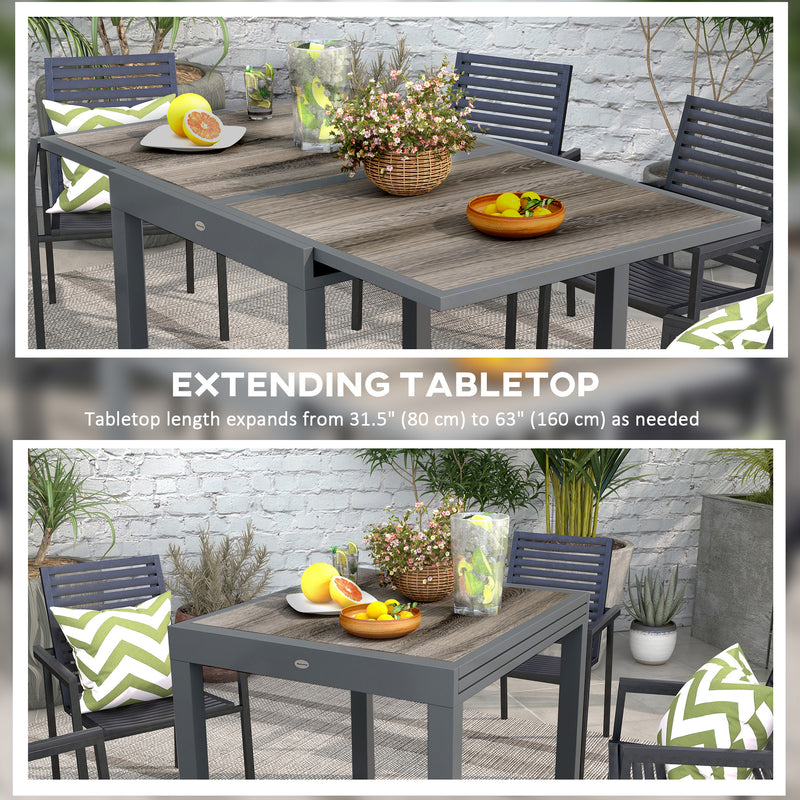 Extendable Grey Rectangular Garden Dining Table for 6 Aluminium Frame with Plastic Top 160cm
