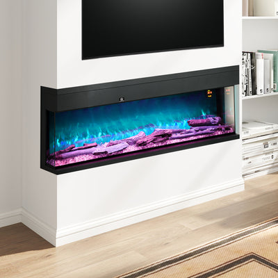 1800W Glass Panel Convector Heater with Adjustable Flame and Thermostat 152cm by Homcom