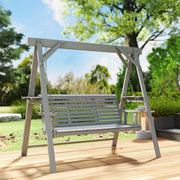 Wooden Garden Swing Bench with Side Tables for Relaxing Outdoors Seats 3 Fir Wood, Dark Grey Outsunny