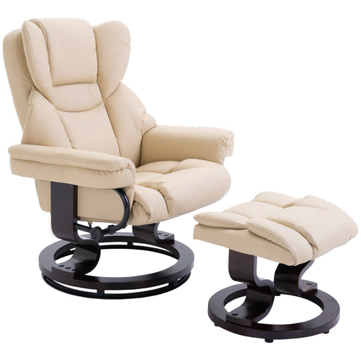 Recliner Chair and Footstool Set with Swivel Base and Adjustable Backrest for Lounge Cream