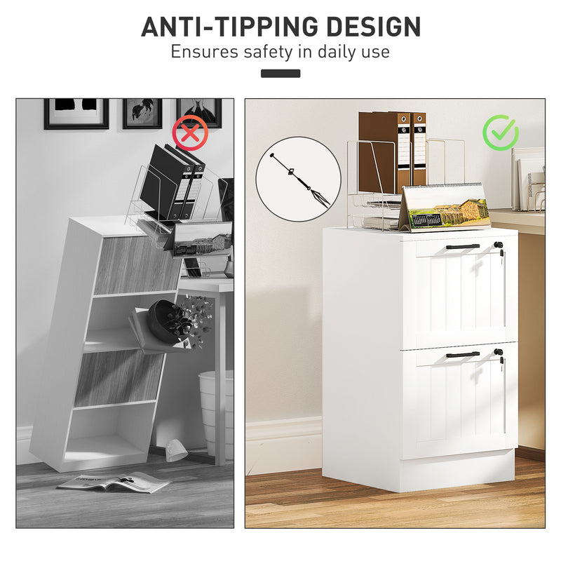 2 Drawer Lockable Filing Cabinet with Adjustable A4 File Bars for Office Storage White