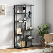 Seven Tier Geometric Bookcase With Open Shelving For Home Office Or Living Room Grey Black