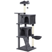 Large 160cm Cat Tree Tower with Hammock Condos Scratching Posts and Ladder Dark Grey AOSOM
