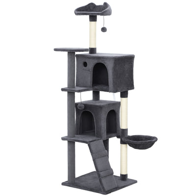 Large 160cm Cat Tree Tower with Hammock Condos Scratching Posts and Ladder Dark Grey AOSOM