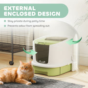 Covered Cat Litter Box with Scoop and Deodoriser for Odour Control and Easy Cleaning Green