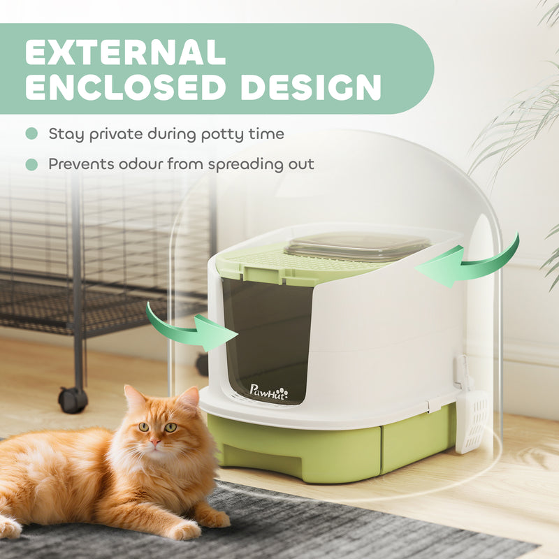 Covered Cat Litter Box with Scoop and Deodoriser for Odour Control and Easy Cleaning Green