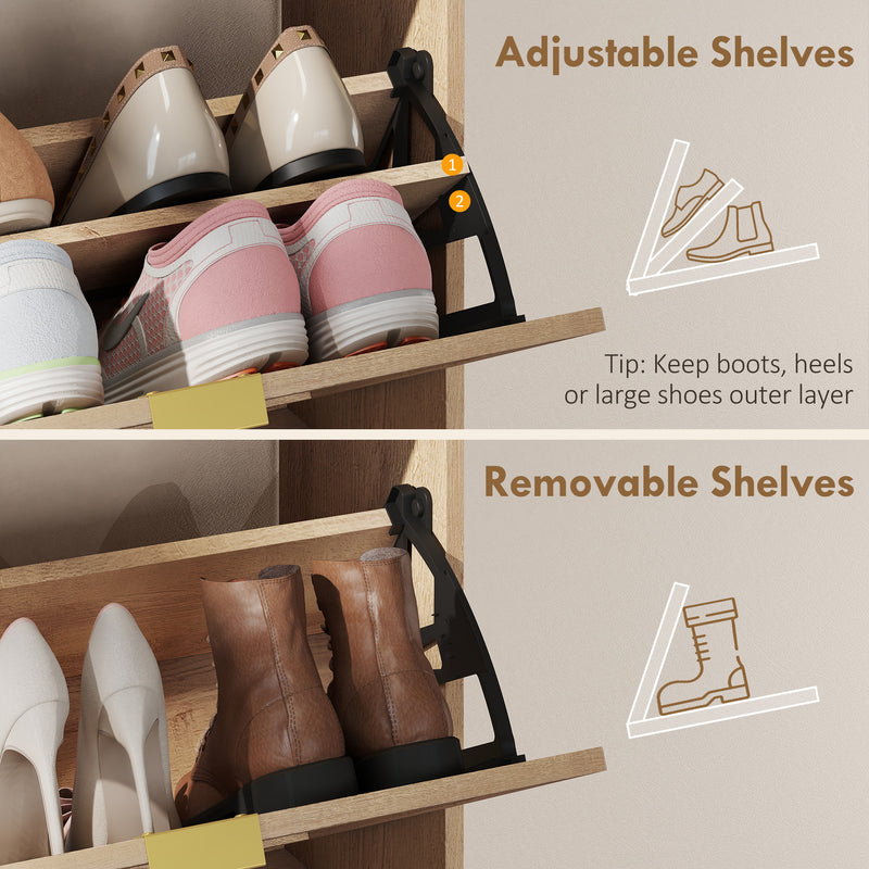 Shoe Storage Cabinet for Narrow Hallways with Flip Drawers and Open Shelves Walnut Brown AOSOM