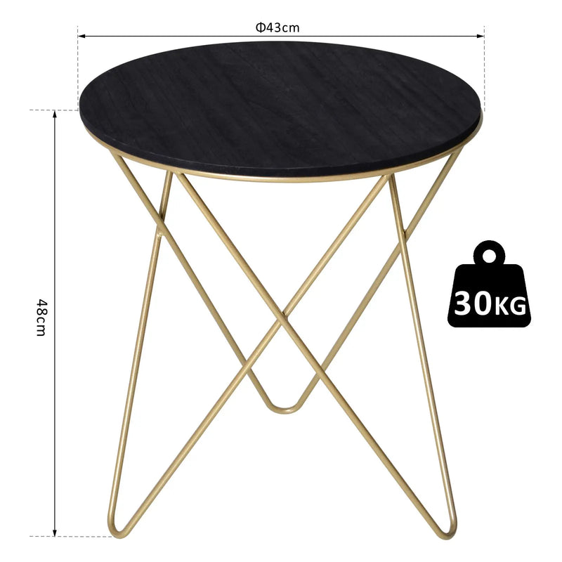 Round Coffee Table with Metal Crossed Legs, Modern Living Room Furniture - Black/Gold Tone (Φ43cm) by Homcom Homcom
