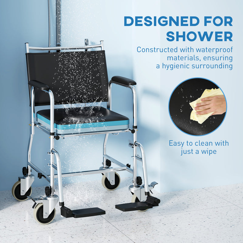 Rolling Shower Commode Chair with Wheels Padded Seat and Backrest for Seniors and Disabled by HOMCOM AOSOM