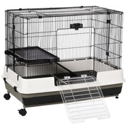 Small Animal Hutch with Waste Tray for Guinea Pigs and Rabbits Steel Wire Cage Black AOSOM