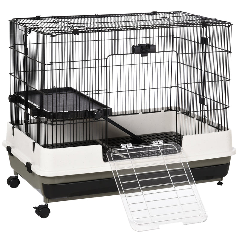 Small Animal Hutch with Waste Tray for Guinea Pigs and Rabbits Steel Wire Cage Black AOSOM