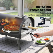 Wood Fired Outdoor Pizza Oven for Fast Even Cooking with Rotating Stone for Garden or Patio, Black Outsunny