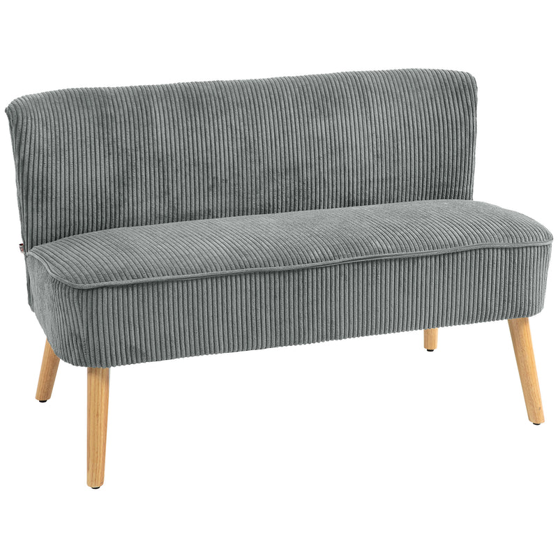 Modern Double Seat Grey Corduroy Sofa with High Back and Wood Frame for Small Spaces