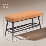 PU Leather Shoe Storage Bench With Padded Seat and Hidden Compartment, Brown