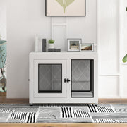 2 in 1 Dog Crate and Side Table with Cushion and Double Doors for Large Dogs Grey