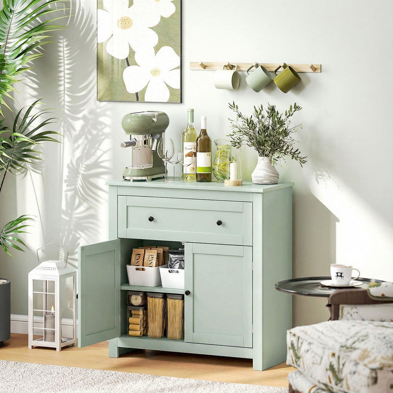 Modern Green Wooden Sideboard Storage Cabinet With Adjustable Shelf and Drawer for Kitchen