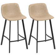 Set of 2 PU Leather Bar Stools with Backrest and Footrest for Kitchen or Breakfast Bar Light Brown