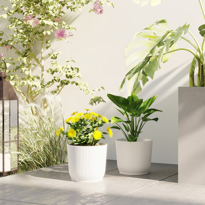 Set of Two 22cm White Planters Lightweight and Weather Resistant by Outsunny