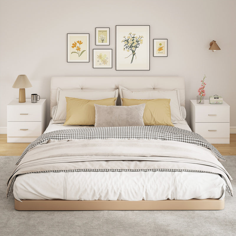 HOMCOM Set of 2 Modern Nightstands, Bedside Tables with 2 Storage Drawers, Accent End Table for Bedroom and Living Room, White AOSOM