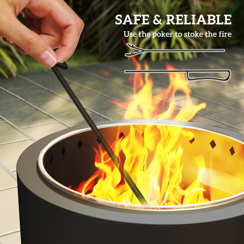 Smokeless Steel Fire Pit with Poker Grey Outdoor Heating by Outsunny
