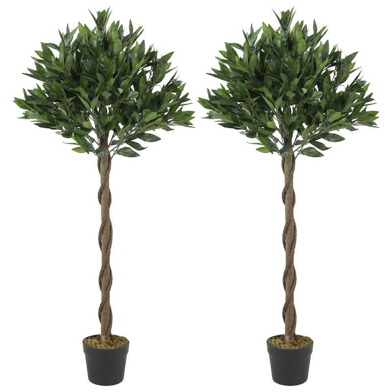 Artificial Bay Laurel Topiary Trees Set of 2 for Low Maintenance Front Door Greenery Green