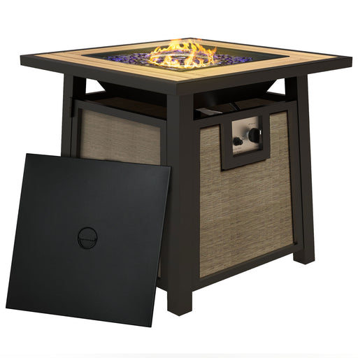 Square Gas Fire Pit Table 50000 BTU with Cover and Glass Beads for Garden Heating