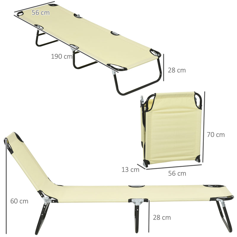 Set of Two Folding Sun Loungers with Metal Frame in Beige by Outsunny