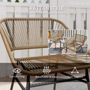 3 Piece Rattan Bistro Set with Cushions and Glass Top Table for Garden and Patio by Outsunny