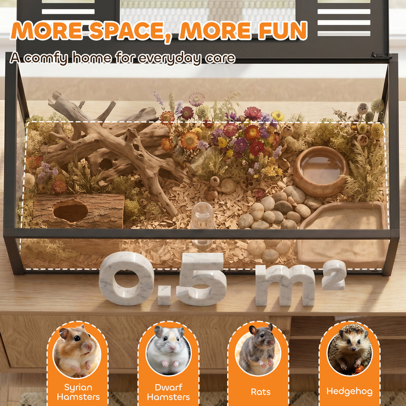 Hamster Cage with Deep Base for Natural Digging and Easy Cleaning Black Transparent