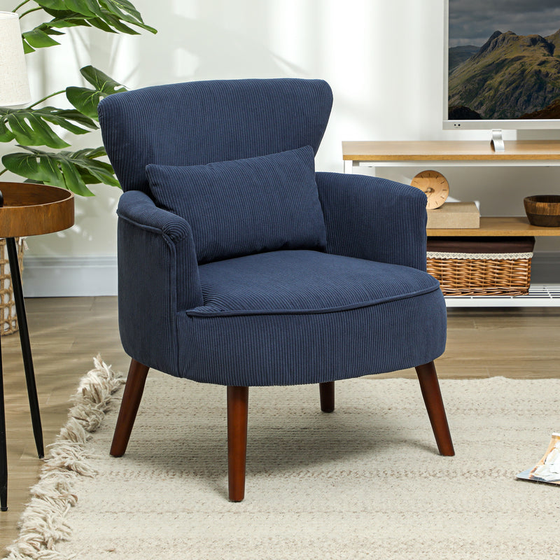 Blue Corduroy Retro Accent Chair with Wooden Legs for Living Room by HOMCOM