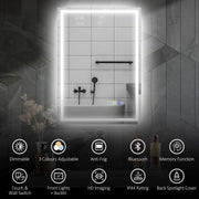 Silver LED Bathroom Mirror 50 x 70 cm with Bluetooth and Anti Fog Feature