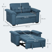 Blue 2 Seater Click Clack Sofa Bed with Side Pockets and Pillows by HOMCOM