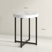 Set of 2 Round Side Tables With Sturdy Metal Legs Ideal for Living Room or Bedroom White AOSOM
