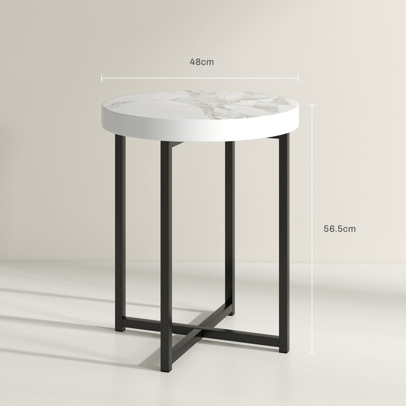 Set of 2 Round Side Tables With Sturdy Metal Legs Ideal for Living Room or Bedroom White AOSOM