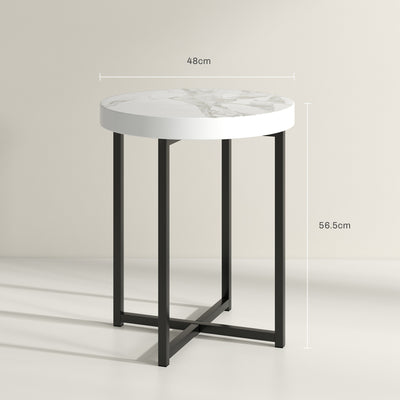 Set of 2 Round Side Tables With Sturdy Metal Legs Ideal for Living Room or Bedroom White AOSOM