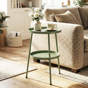 Small Garden Side Table with Two Tiers for Drinks and Books Light Green Outsunny