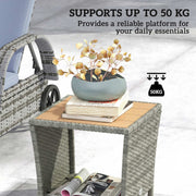 Side Table For Patio with 2-Tier Storage PE Rattan - 45W x 45D x 43H cm Outsunny